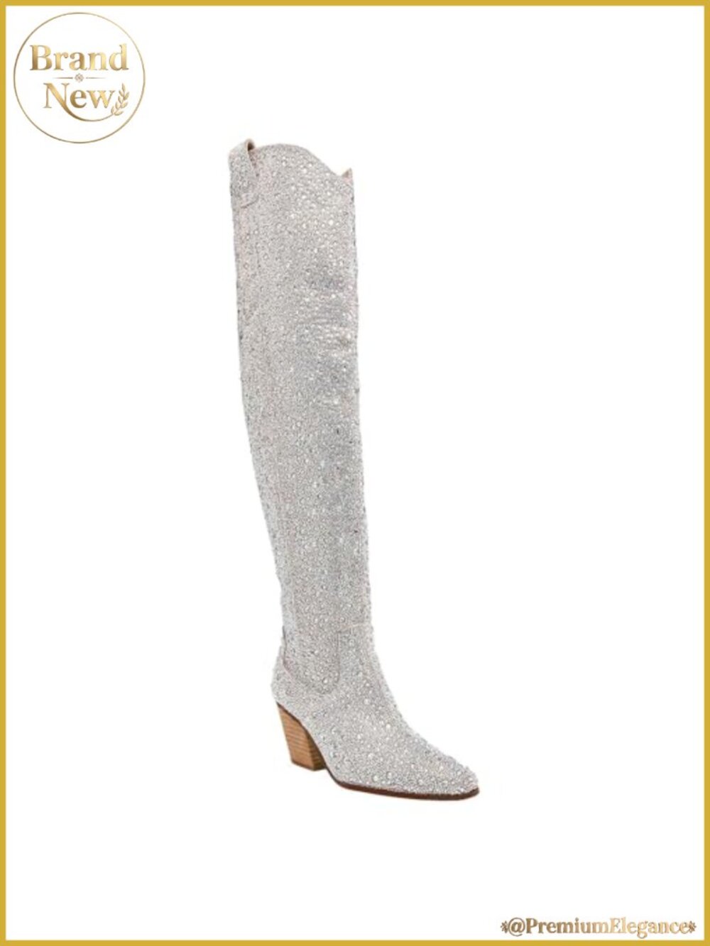 Over the Knee Rhinestone Cowboy Boots for Women - Pointed Toe Chunky Heel Thigh
